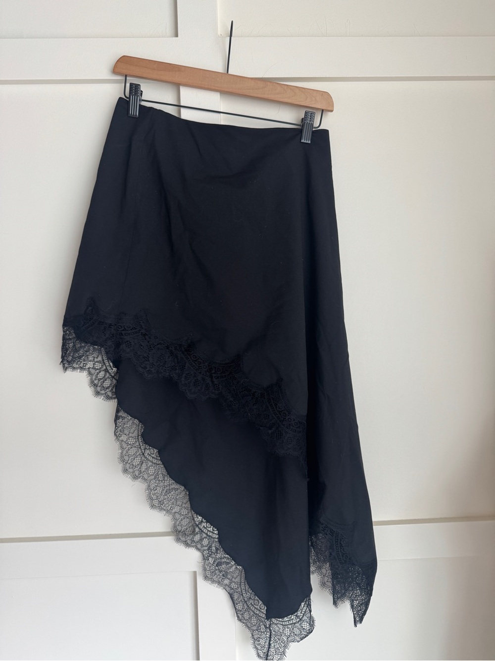 Zara Black Asymmetrical Lace-Trim Skirt